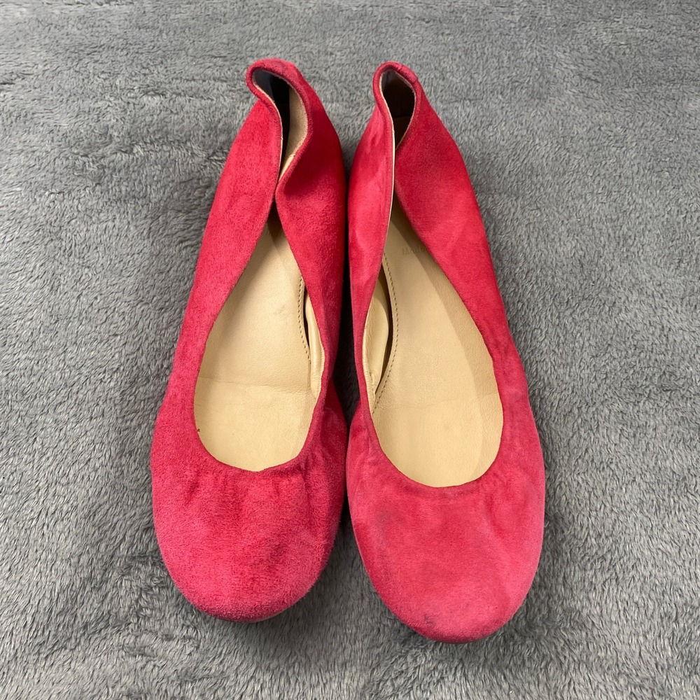 J.Crew Ballet Flats Women 7 Pink Red Suede Made in Italy 46198 Round Toe Classic